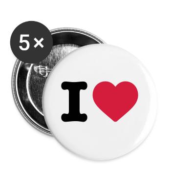 I love Logo Design Liebe rotes Herz Heart Schrift - Buttons groß 56 mm (5er Pack) - Weiß - Vorne