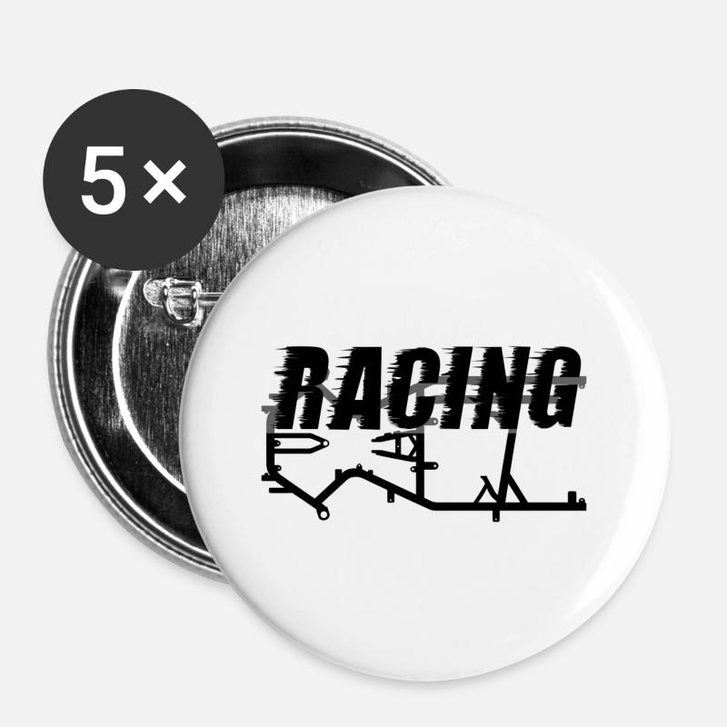 Kart frame with racing lettering - Buttons large 2.2''/56 mm (5-pack) - white
