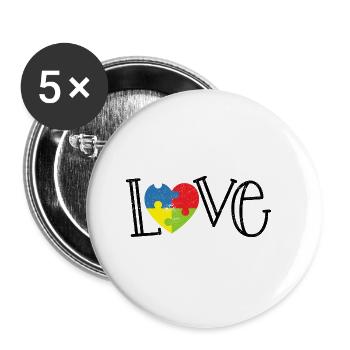 LIEBE AUTISMUS PUZZLE HERZ GEBURTSTAG ADHS MOTIVE - Buttons groß 56 mm (5er Pack) - Weiß - Vorne