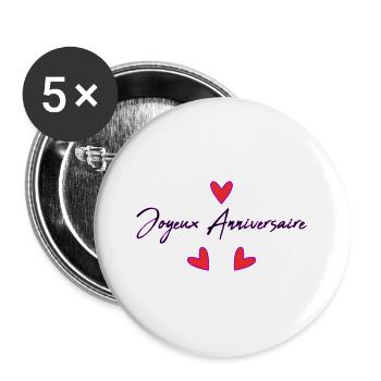 HAPPY BIRTHDAY. HAPPY BIRTHDAY. ANNIVERSARY. - Buttons large 2.2''/56 mm (5-pack) - white - Front