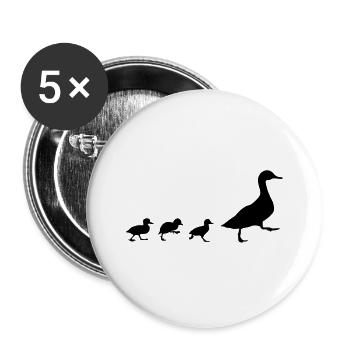 Enten, Ente mit 3 Küken (super günstig!) - Buttons groß 56 mm (5er Pack) - Weiß - Vorne
