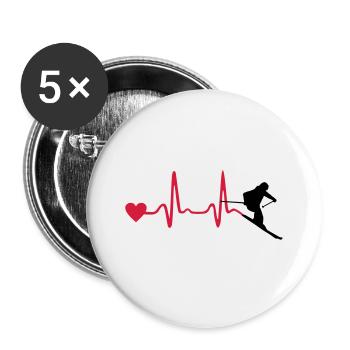 Skier & Heartbeat, Skiing - Lot de 5 grands badges (56 mm) - blanc - Devant
