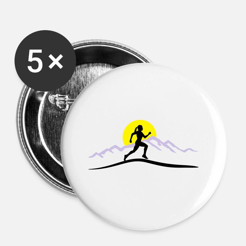 Running Woman, Runner & Mountains & Sun - Buttons large 2.2''/56 mm (5-pack) - white