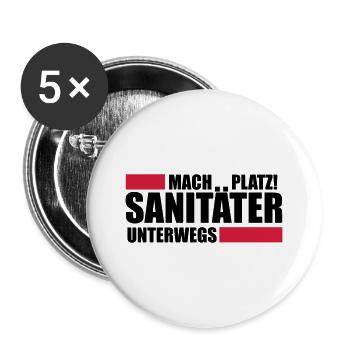 Sanitäter T-Shirt Rettungsdienst Geschenk - Buttons groß 56 mm (5er Pack) - Weiß - Vorne