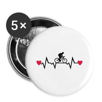Herzschlag mit Herz und Radfahrer, radfahren - Buttons groß 56 mm (5er Pack) - Weiß - Vorne