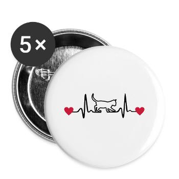 Katze, Kätzchen und Herzschlag - Buttons groß 56 mm (5er Pack) - Weiß - Vorne