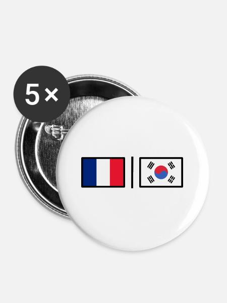 France - Korea - Buttons groß 56 mm (5er Pack) - Weiß