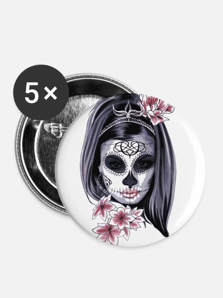 Frau mit Maske - Buttons groß 56 mm (5er Pack) - Weiß