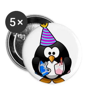 Geburtstag Pinguin - Buttons groß 56 mm (5er Pack) - Weiß - Vorne