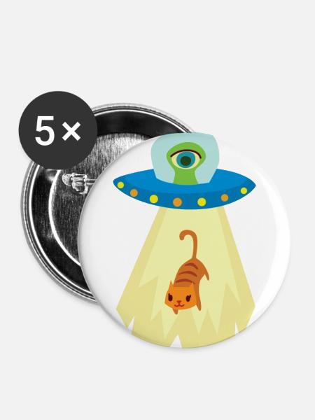 UFO cat abduction - Buttons groß 56 mm (5er Pack) - Weiß