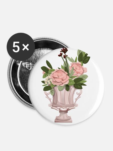 Rosensträussen - Buttons groß 56 mm (5er Pack) - Weiß