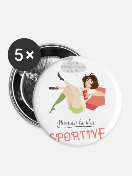 Die sportlichste Mutter - Buttons groß 56 mm (5er Pack) - Weiß