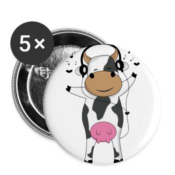 Lustige Kuh mit Kopfhörer Geschenk Musik - Buttons groß 56 mm (5er Pack) - Weiß - Vorne