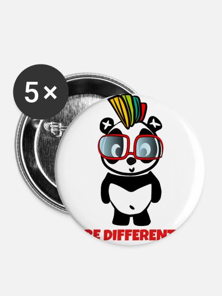 Be Different - Crazy Pandabear - Buttons groß 56 mm (5er Pack) - Weiß