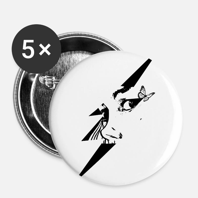 Butterfly with lightning and face. - Buttons large 2.2''/56 mm (5-pack) - white