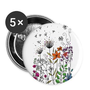 fleurs - Lot de 5 grands badges (56 mm) - blanc - Devant