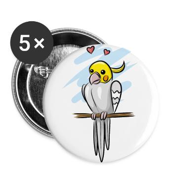 Nymphensittich - Buttons groß 56 mm (5er Pack) - Weiß - Vorne