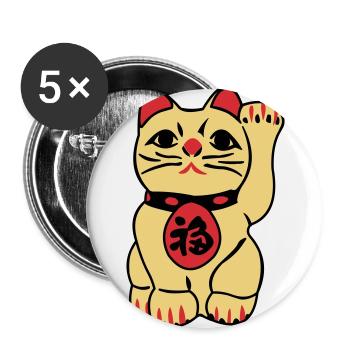 maneki neko - Winkende Glückskatze - Buttons groß 56 mm (5er Pack) - Weiß - Vorne