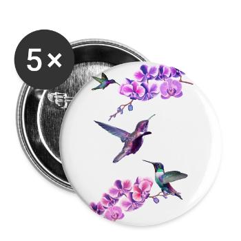 Kolibris fliegen zwischen Orchideen - Buttons groß 56 mm (5er Pack) - Weiß - Vorne