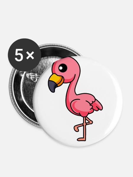 Flamingo Comic Tier - Buttons groß 56 mm (5er Pack) - Weiß
