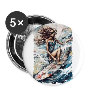 Bikini surf lady with summer vibes in vintage style - Buttons large 2.2''/56 mm (5-pack) - white - Front