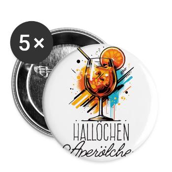 Hallöchen Aperölchen Cocktail Sommerparty Shirt - Buttons groß 56 mm (5er Pack) - Weiß - Vorne