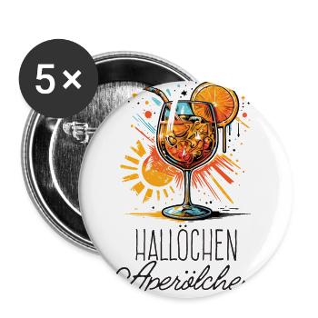 Hallöchen Aperölchen Cocktail Sommerparty Shirt - Buttons groß 56 mm (5er Pack) - Weiß - Vorne
