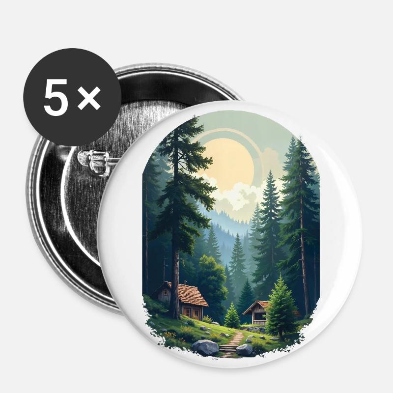 Pixelated cabin in the woods - Buttons large 2.2''/56 mm (5-pack) - white