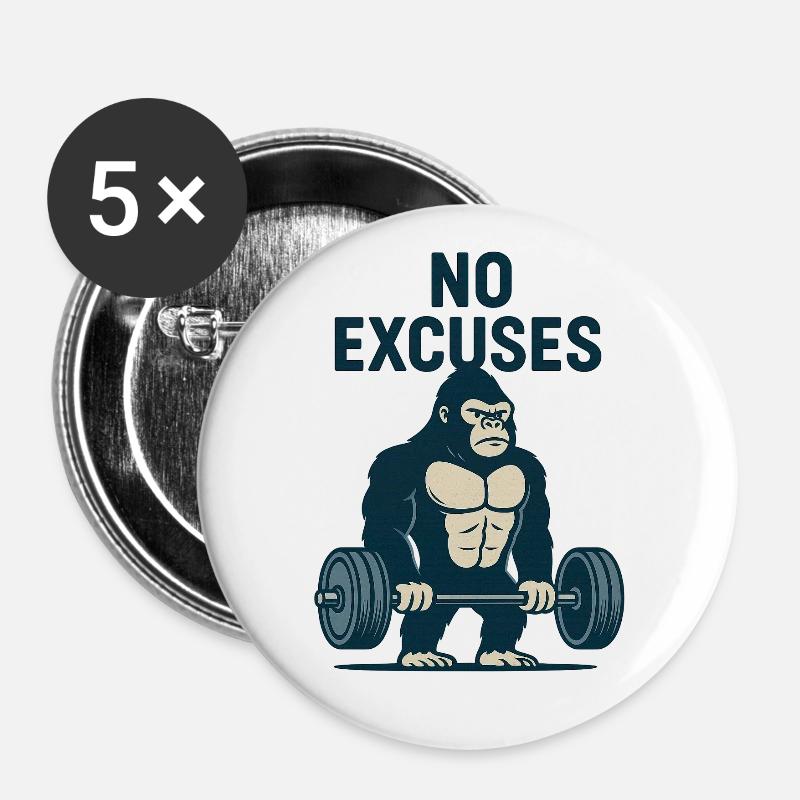 No excuses gorilla - Buttons large 2.2''/56 mm (5-pack) - white