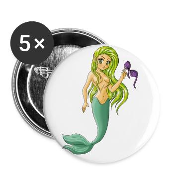 Nixe - Meerjungfrau - Buttons groß 56 mm (5er Pack) - Weiß - Vorne