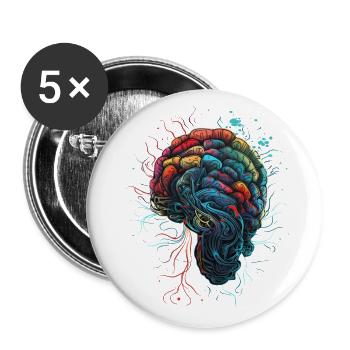 Colorful Surrealist Trippy Brain, Tree Mushrooms - Buttons large 2.2''/56 mm (5-pack) - white - Front