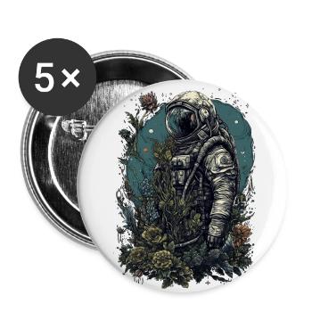 Un astronaute envahi par les plantes - Surréaliste - Lot de 5 grands badges (56 mm) - blanc - Devant