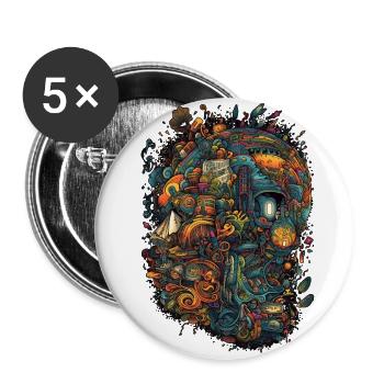 Trippy Explosion - Psychedelisches Motiv - Buttons groß 56 mm (5er Pack) - Weiß - Vorne