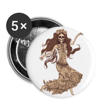 Cheerful 60s 70s Hippie Skeleton - Buttons large 2.2''/56 mm (5-pack) - white - Front