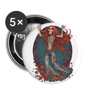 Squelette hippie des années 70, 80 et 90 - Lot de 5 grands badges (56 mm) - blanc - Devant