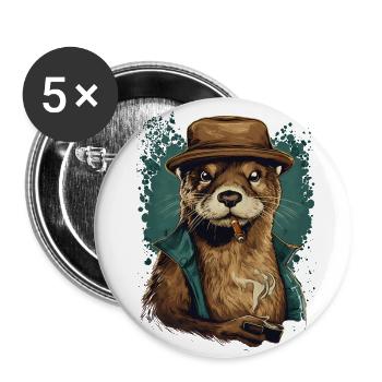 Cooler Otter Clint mit Hut, Kaffee und Zigarre - Buttons groß 56 mm (5er Pack) - Weiß - Vorne