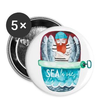 Seemann in der Sardinenbüchse / Sea la vie - Buttons groß 56 mm (5er Pack) - Weiß - Vorne