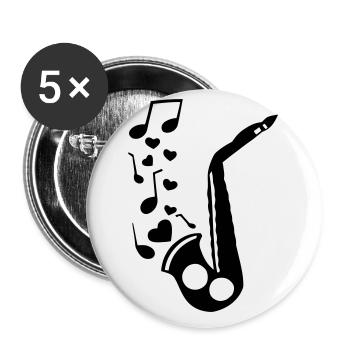 Saxophon, Noten, Sterne, Herzen - Buttons groß 56 mm (5er Pack) - Weiß - Vorne