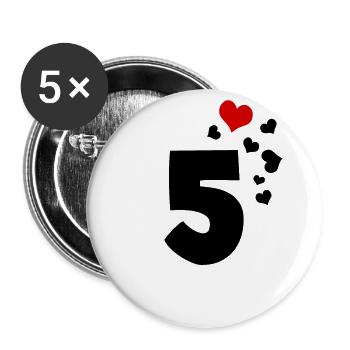 5 Herzen 5. Geburtstag - Buttons groß 56 mm (5er Pack) - Weiß - Vorne