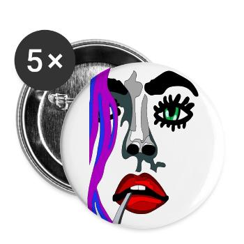 Visage modèle avec bouche rouge et yeux verts - Lot de 5 grands badges (56 mm) - blanc - Devant