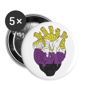 LGBT Heart | Non-binary Nicht-binär - Buttons groß 56 mm (5er Pack) - Weiß - Vorne