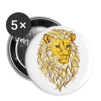Tête de lion - Lot de 5 grands badges (56 mm) - blanc - Devant