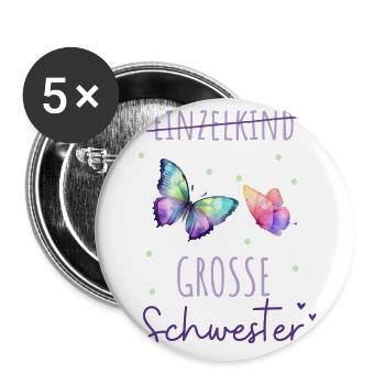 Große Schwester 2024 Herz Schmetterling - Buttons groß 56 mm (5er Pack) - Weiß - Vorne