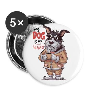 Mein Hund ist mein Therapeut Tierliebhaber - Buttons groß 56 mm (5er Pack) - Weiß - Vorne