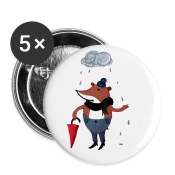 Mr Bär im Regen - Buttons groß 56 mm (5er Pack) - Weiß - Vorne