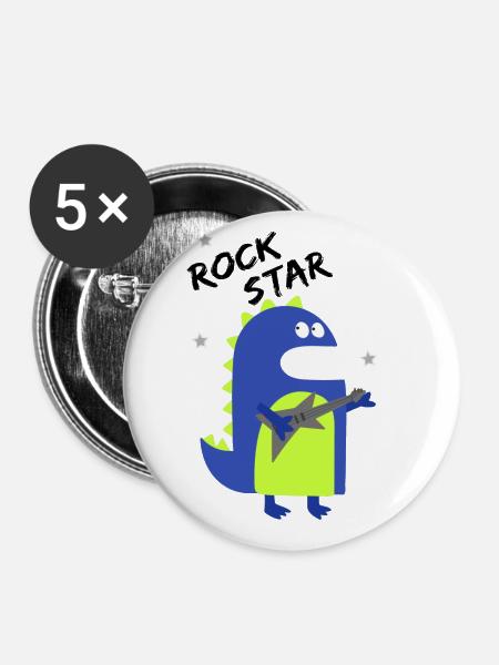 Rock Star Dinosaurier - Buttons groß 56 mm (5er Pack) - Weiß