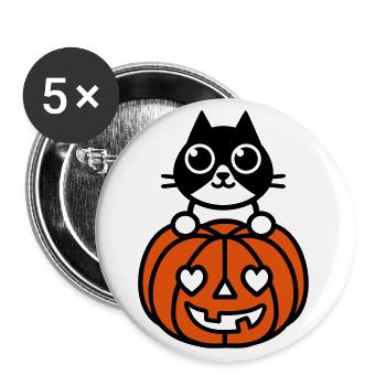 Chat & Citrouille - Lot de 5 grands badges (56 mm) - blanc - Devant