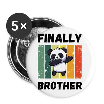 FINALLY BROTHER Geschwister Geburt - Buttons groß 56 mm (5er Pack) - Weiß - Vorne
