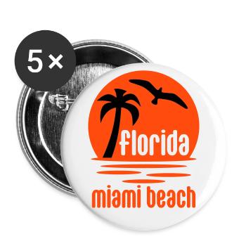 Florida, Miami beach (Sonne, Palme, Vogel) - Buttons groß 56 mm (5er Pack) - Weiß - Vorne