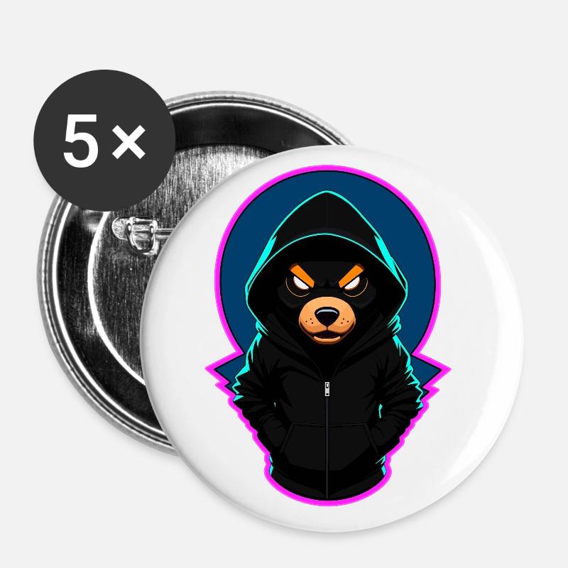Evil teddy bear with hoodie - Buttons large 2.2''/56 mm (5-pack) - white